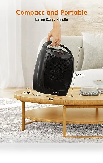Portable Electric Space Heater with Thermostat, 1500W/750W, Fast Heating for Indoor Use — Portable Heating Solutions, GiveBest
