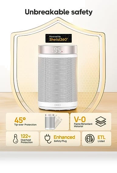 Portable Space Heater with Thermostat and Remote, 1500W PTC Ceramic Fast Safety Heat — Portable Heating Solutions, Dreo