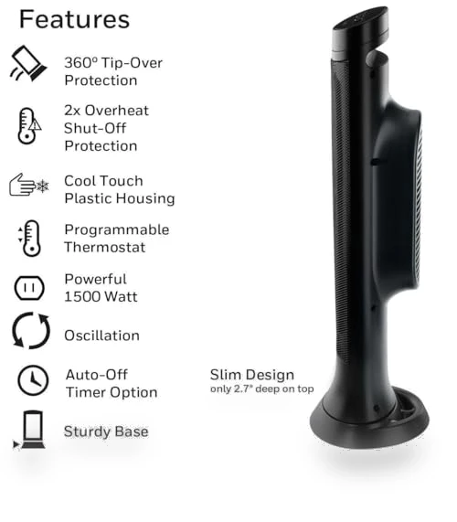 Slim Ceramic Tower Heater for Large Rooms — Portable Heating Solutions, Honeywell