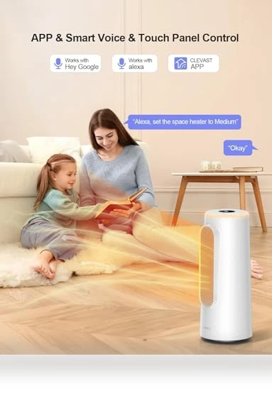 Smart Space Heater with App & Voice Control, 1500W Fast Heating — Portable Heating Solutions, CLEVAST