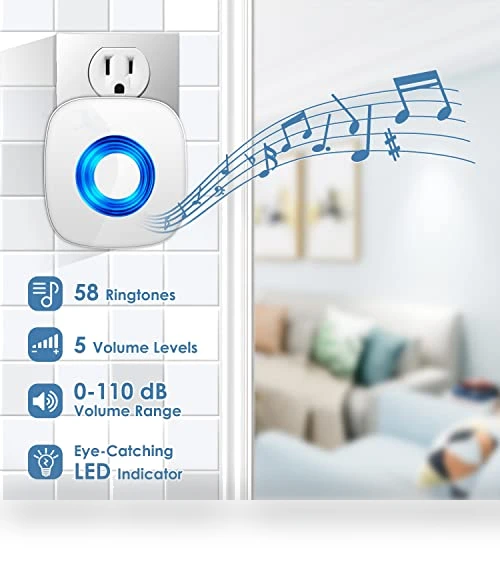 Waterproof Wireless Doorbell Kit with 1300-ft Range, 58 Melodies, LED Flash — Kits, PHYSEN