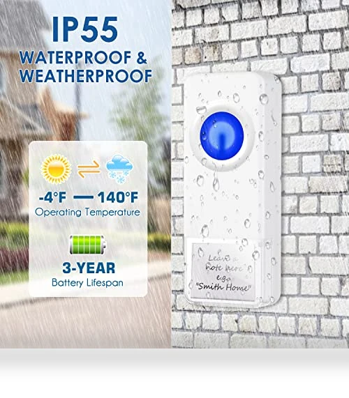 Waterproof Wireless Doorbell Kit with 1300-ft Range, 58 Melodies, LED Flash — Kits, PHYSEN