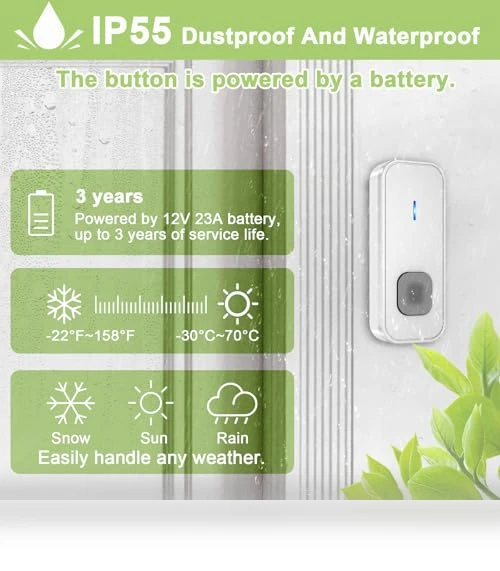Wireless Doorbell with 55 Chimes, 1300ft Range, IP55 Waterproof — Kits, SURFOU