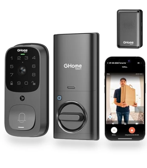 3 in 1 Smart Door Lock with Fingerprint, WiFi Keyless Entry, and 2K HD Camera — Smart Home Security, GHome Smart