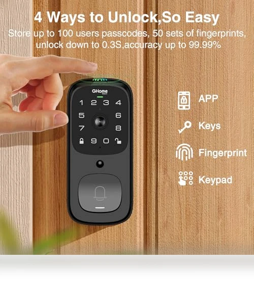 3 in 1 Smart Door Lock with Fingerprint, WiFi Keyless Entry, and 2K HD Camera — Smart Home Security, GHome Smart