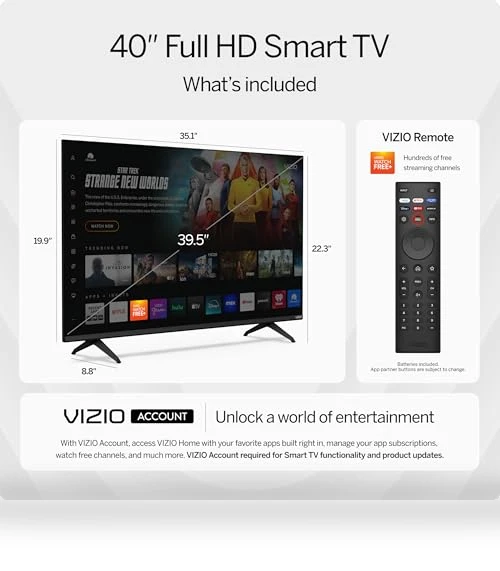 40-inch Full HD 1080p Smart TV — Television, VIZIO