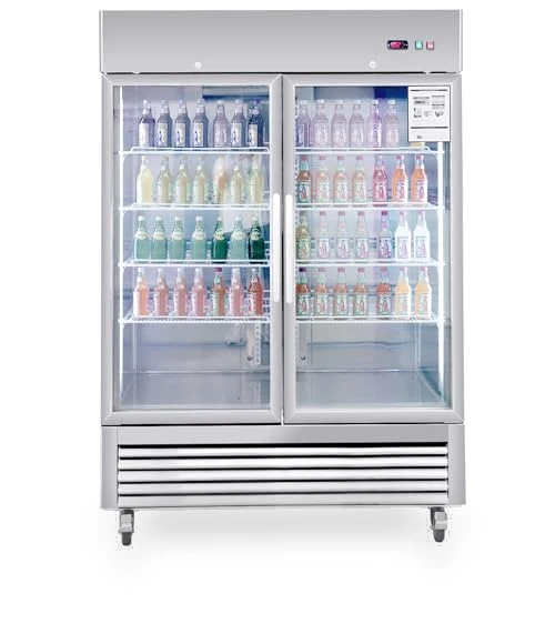 Commercial Refrigerator 2 Section 2 Glass Door Stainless Steel Display Refrigerator — Drink Coolers, Camellia River