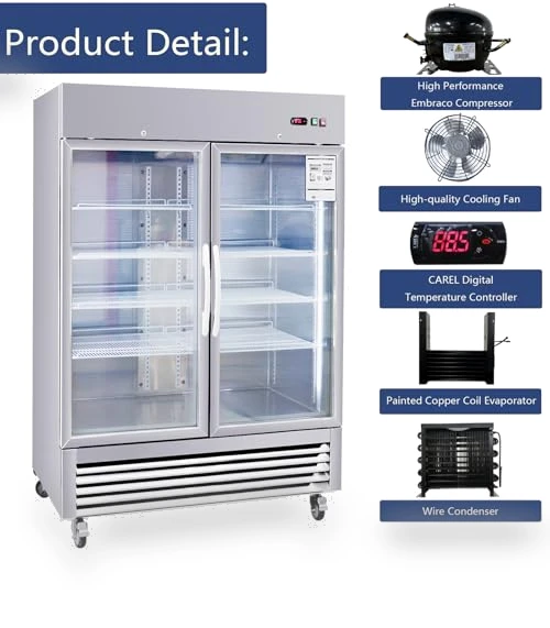 Commercial Refrigerator 2 Section 2 Glass Door Stainless Steel Display Refrigerator — Drink Coolers, Camellia River