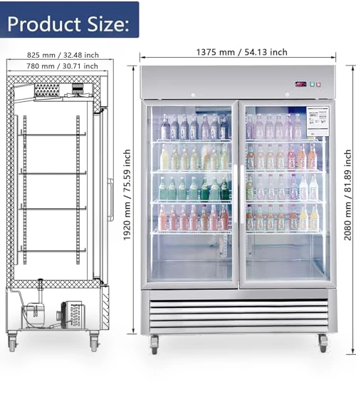 Commercial Refrigerator 2 Section 2 Glass Door Stainless Steel Display Refrigerator — Drink Coolers, Camellia River