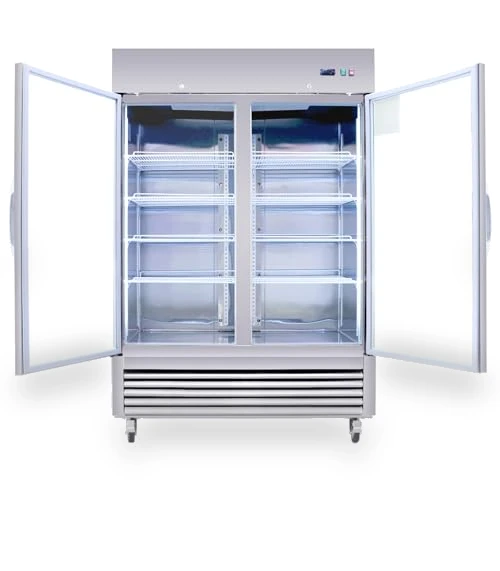 Commercial Refrigerator 2 Section 2 Glass Door Stainless Steel Display Refrigerator — Drink Coolers, Camellia River