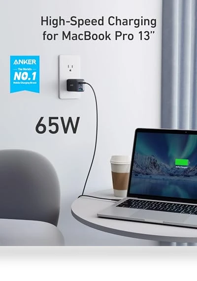 USB C Charger (Nano 65W), PPS 3-Port Fast Compact Foldable USB C Charger Block — Charging Solutions, Anker