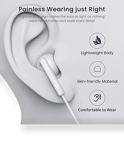 USB C Headphones with Microphone and Volume Control — In-Ear Headphones, BENEWY