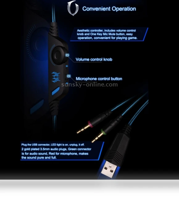 Over-ear Gaming Headset with Mic and LED Light — Headsets, KOTION EACH
