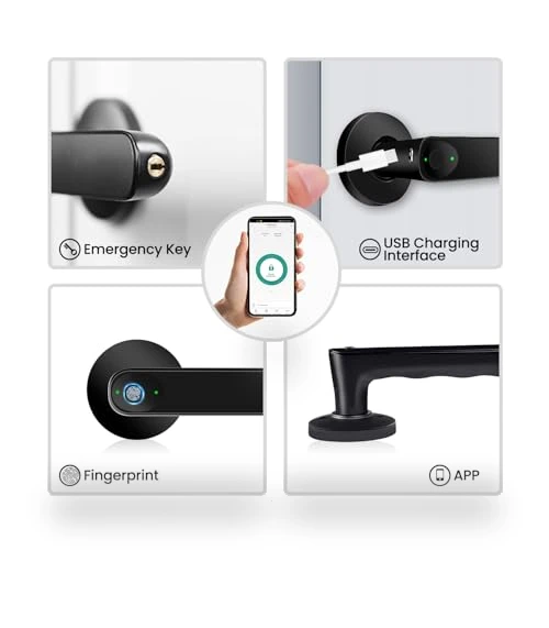 Smart Door Lock with Fingerprint, APP Control, and Key — Keyless Entry, Kadonio