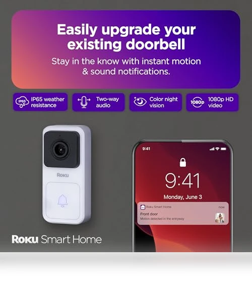 Smart Video Doorbell & Chime — Smart Home Security, Roku