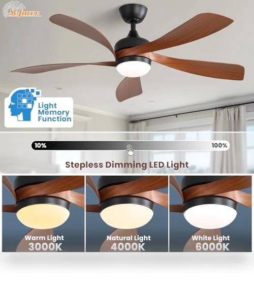 52" Smart Ceiling Fan with Lights and Remote — Ceiling Fan Wall Controls, Sofucor