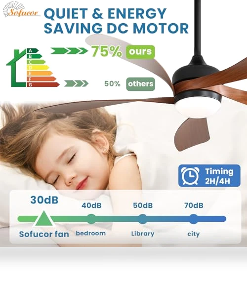 52" Smart Ceiling Fan with Lights and Remote — Ceiling Fan Wall Controls, Sofucor