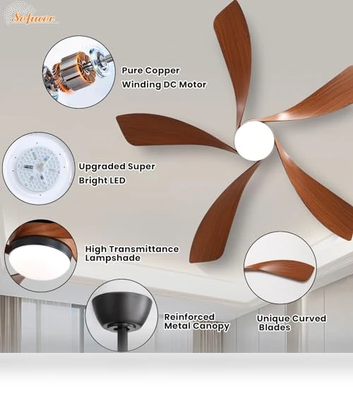 52" Smart Ceiling Fan with Lights and Remote — Ceiling Fan Wall Controls, Sofucor