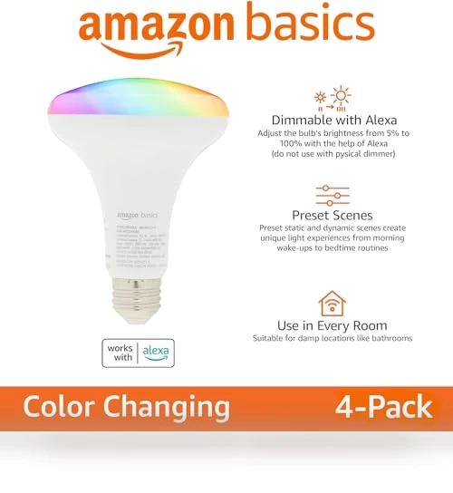 Smart BR30 LED Light Bulb, Color Changing — LED, Amazon Basics