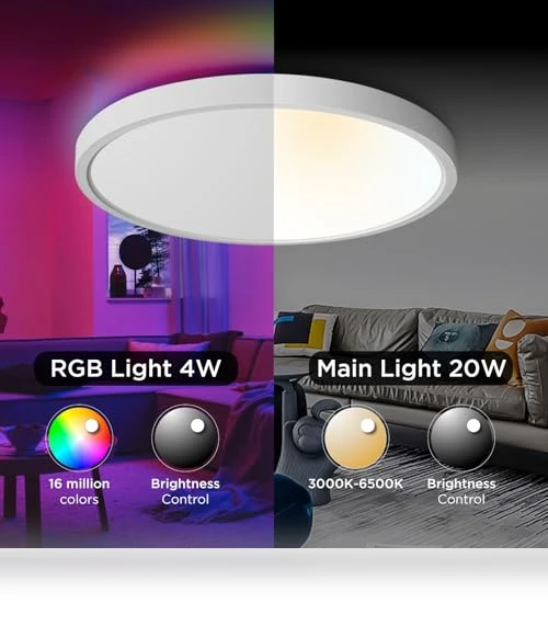 Smart Ceiling Light Flush Mount LED WiFi — Overhead Lighting, TALOYA