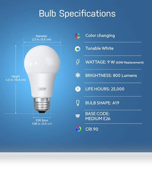 Smart Light Bulbs with RGB Color Changing and Tunable White — LED, Feit Electric