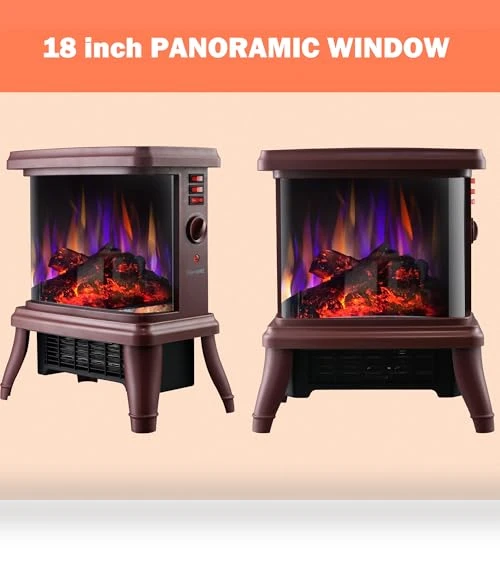 18" Panoramic Window Electric Wood Stove Fireplace with Flame Effect — Electric Heating Solutions, SheerAIRE