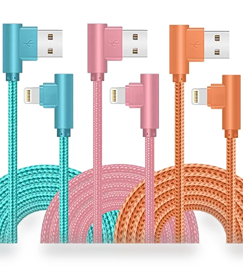 3 Pack 10FT 90 Degree Charging Cable — Lightning, Exeric