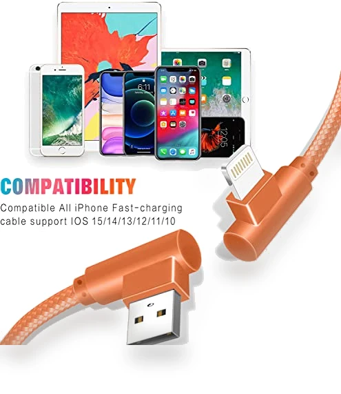 3 Pack 10FT 90 Degree Charging Cable — Lightning, Exeric