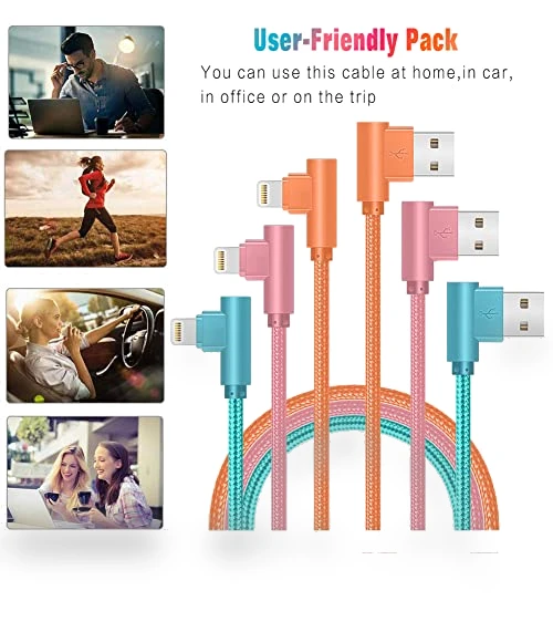 3 Pack 10FT 90 Degree Charging Cable — Lightning, Exeric