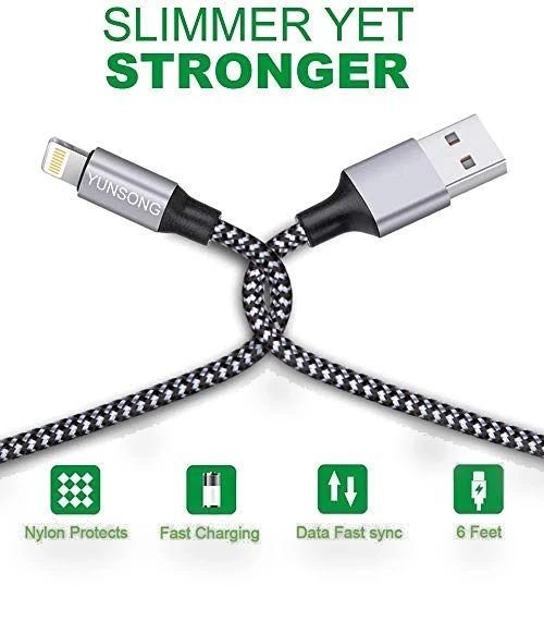 3Pack 6FT Nylon Braided Lightning Cable — Lightning, YUNSONG