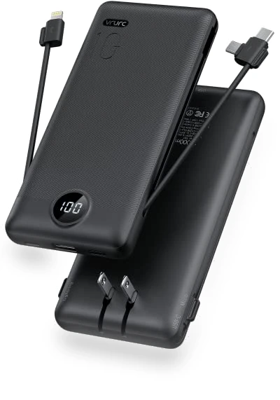 Portable Charger with Built-in Cables and AC Wall Plug — Charging Solutions, VRURC