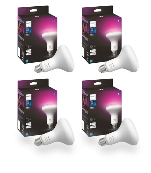 Smart 85W BR30 LED Bulb - White and Color Ambiance Color-Changing Light - 4 Pack — LED, Philips Hue
