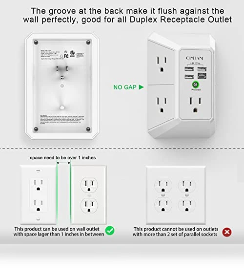 Surge Protector with 5 Outlet Extender and 4 USB Charging Ports — Power Solutions & Surge Protection, QINLIANF