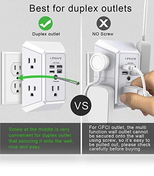 Surge Protector with 5 Outlet Extender and 4 USB Charging Ports — Power Solutions & Surge Protection, QINLIANF