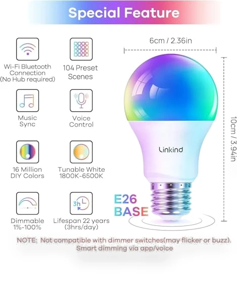 Color Changing Smart WiFi Light Bulbs — LED, Linkind