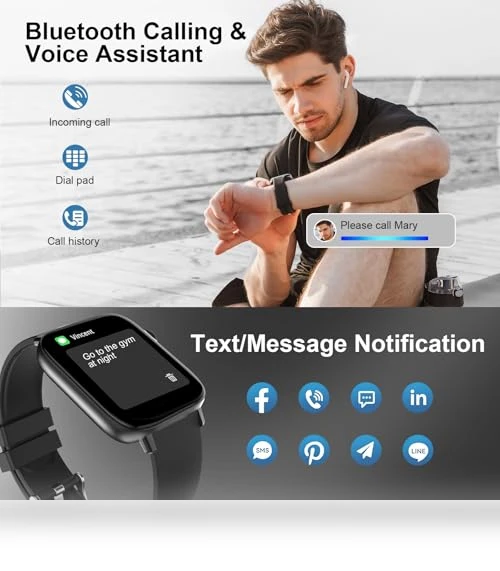 Smart Fitness Tracker Watch with Bluetooth Call — Smartwatches, PJYUBVOR