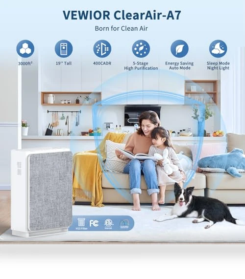 True HEPA Air Purifier for Large Rooms — Activated Carbon Air Purifiers, VEWIOR