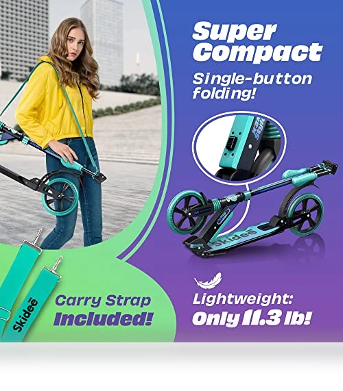 Adjustable Height Folding Scooter with Large Wheels — Push Scooters, SKIDEE