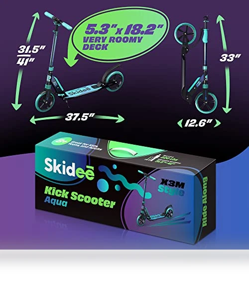 Adjustable Height Folding Scooter with Large Wheels — Push Scooters, SKIDEE