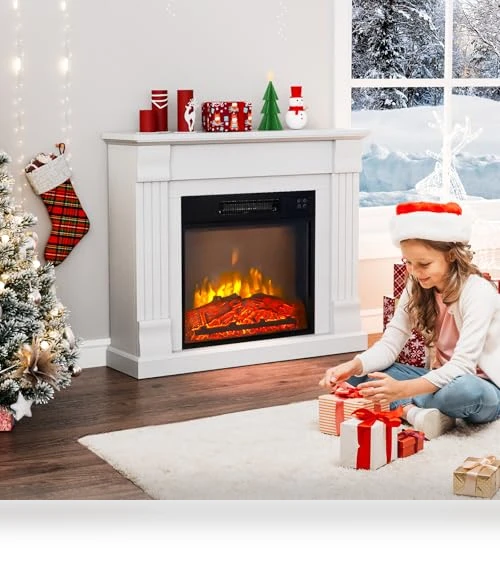 Electric Fireplace with Mantel — Tabletop Fireplaces, ROVSUN
