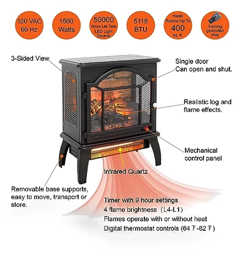 Freestanding Electric Fireplace Heater — Portable Heating Solutions, KOFOHON