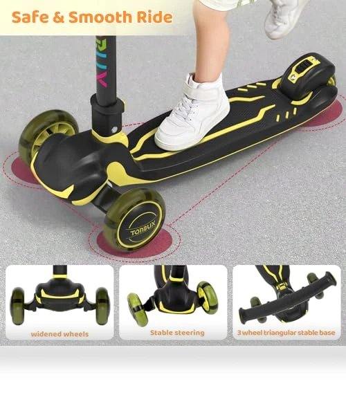 Light Up 3 Wheel Kick Scooter for Kids — Push Scooters, TONBUX