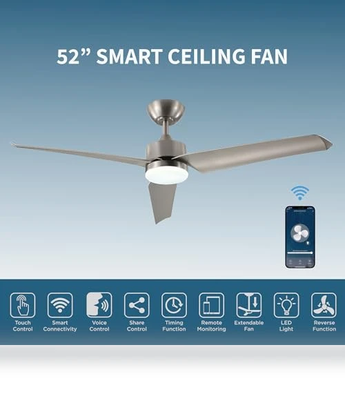 Modern All Seasons Smart Ceiling Fan with LED Lights — Ceiling Fan Wall Controls, Promounts