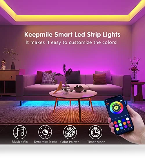 Bluetooth Smart App Control Music Sync Color Changing RGB Led Light Strip — LED, Keepsmile