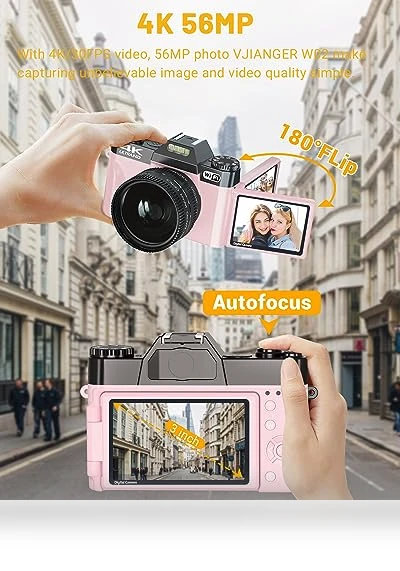 Digital Camera for Photography 4K 56MP Vlogging Camera for YouTube — Mirrorless Cameras, VJIANGER