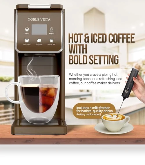 Hot And Iced Coffee Maker with Milk Frother — Coffee & Espresso Combos, NOBLE VISTA