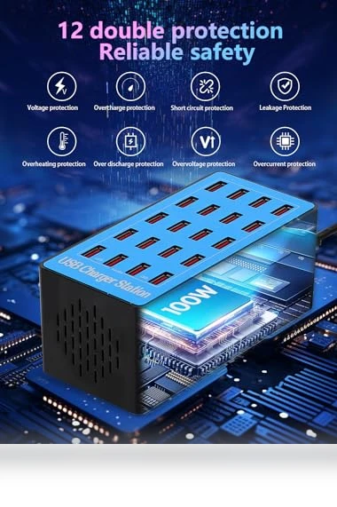100W 20-Port USB Charging Station — Power Hubs, Shenzhen Wanlongxin Electronic Technology Co., Ltd.