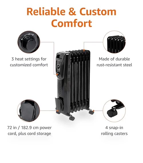 Oil Heater, Radiator Heater for Indoor Use — Portable Heating Solutions, Amazon Basics