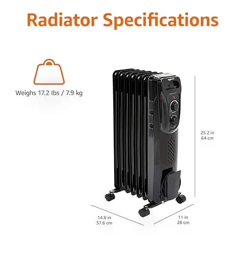 Oil Heater, Radiator Heater for Indoor Use — Portable Heating Solutions, Amazon Basics