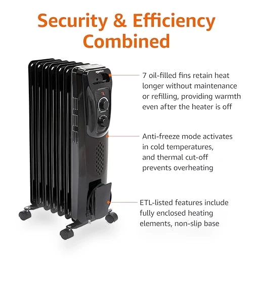 Oil Heater, Radiator Heater for Indoor Use — Portable Heating Solutions, Amazon Basics